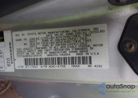 2006 Toyota Tacoma Prerunner V6 из США, поврежденный, VIN 5TETU62N76Z145476